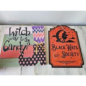 Halloween witch candy sign hanging black hat‎ society broom decor